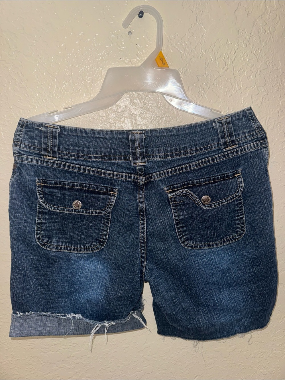Women’s Dark Blue Denim Jean Shorts with Back Flap Pockets
